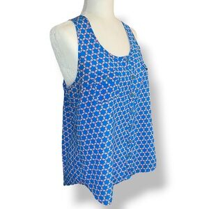 Be Mine Racer Back Geometric Blue Pink Tank Top Blouse Juniors Size L